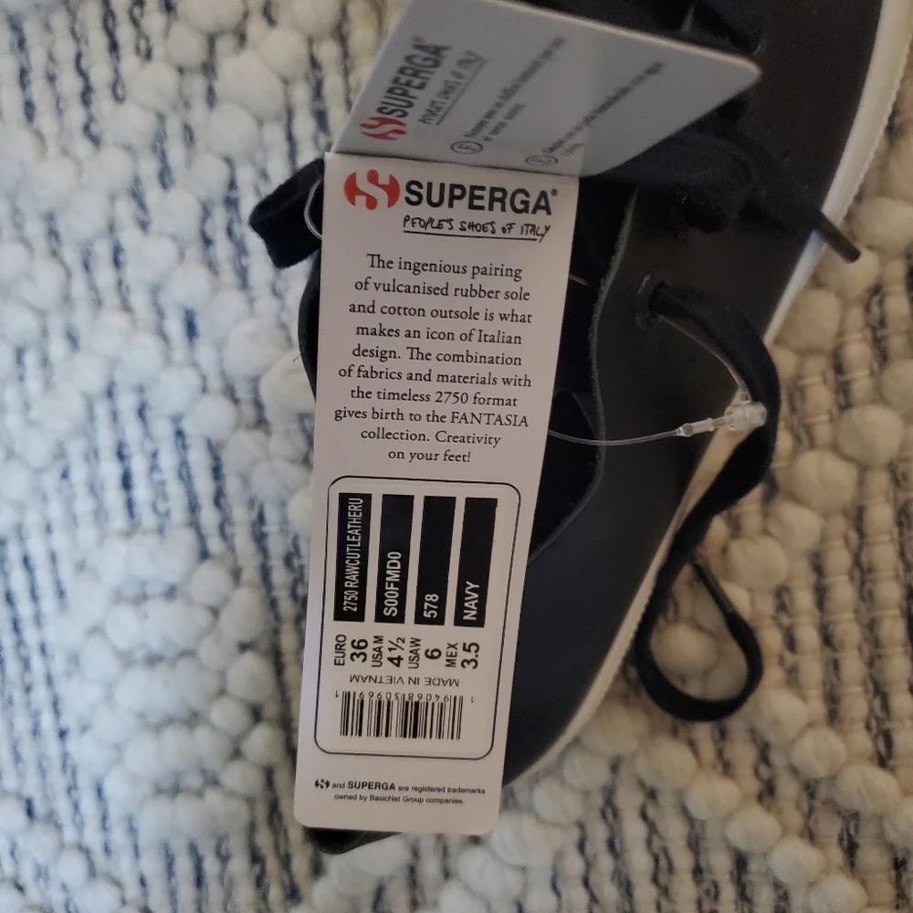 Superga Leather Sneakers Trainers 2750 Navy Blue Euro 36 Women's 6 Men's 4.5